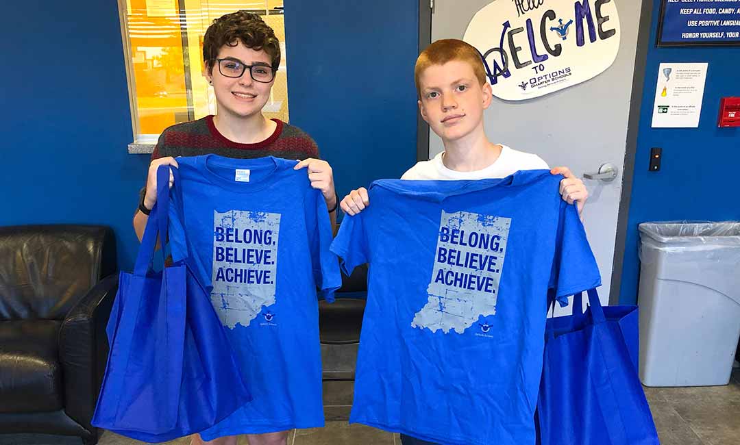 Students from Options Charter School with t-shirts